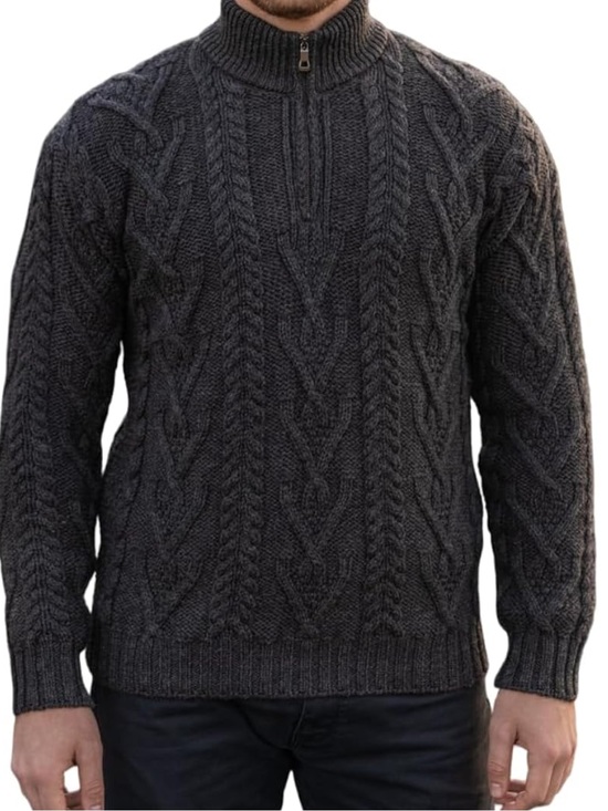 Aran Crafts Other - SAOL 100% Merino Wool Mens Zip Neck Fisherman Sweater SM
